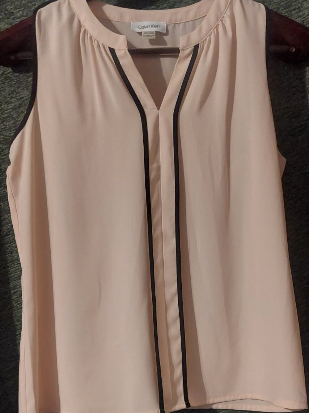 Calvin Klein Sleeveless Blush Pink Blouse w/ Black Trim XS